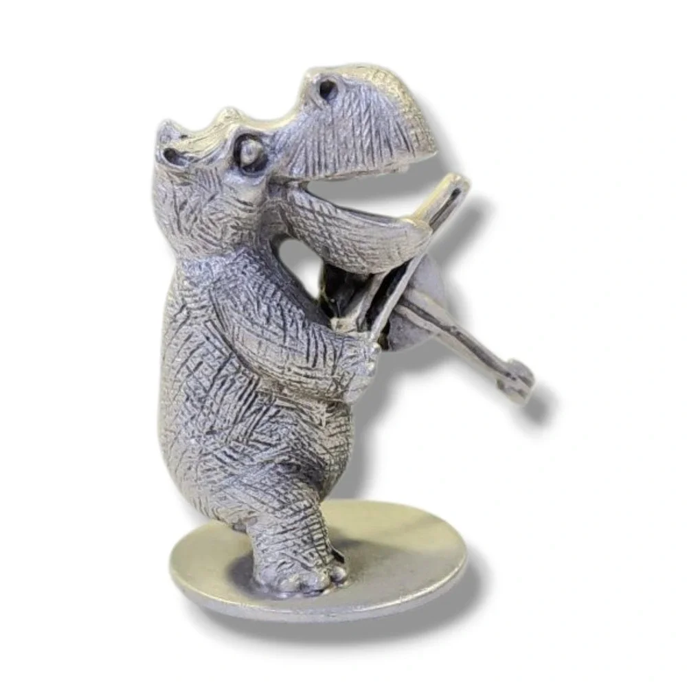 Vintage Hudson Pewter Hippo Violin Figurine Strike Up The Band #644 Hippopotamus